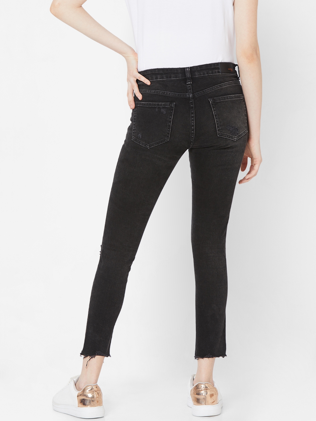 spykar | Women's Black Lycra Solid Ripped Jeans 3