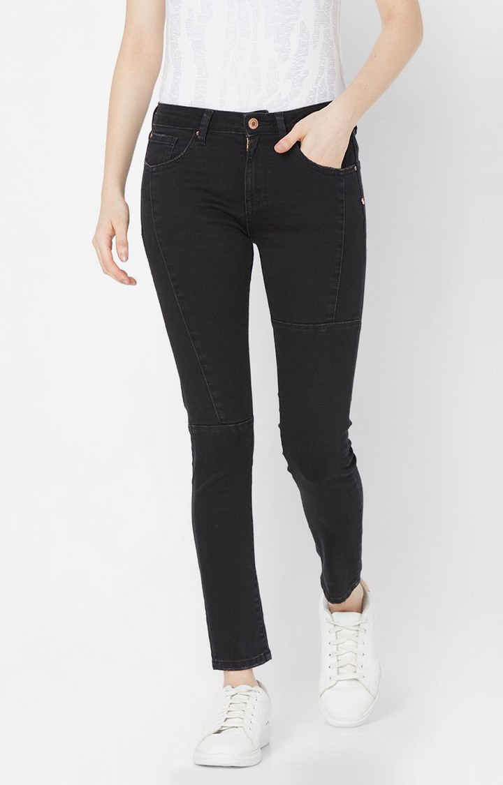 Women's Black Lycra Solid Slim Jeans