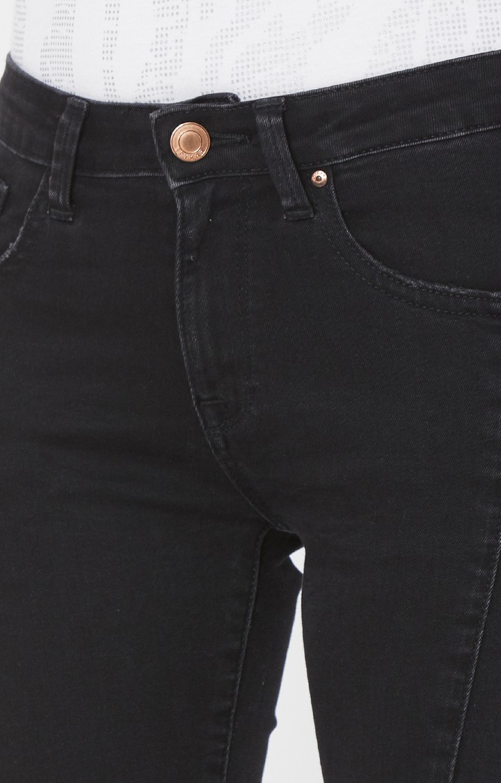 Women's Black Lycra Solid Slim Jeans