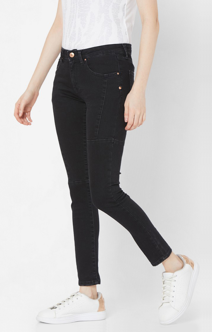 Women's Black Lycra Solid Slim Jeans