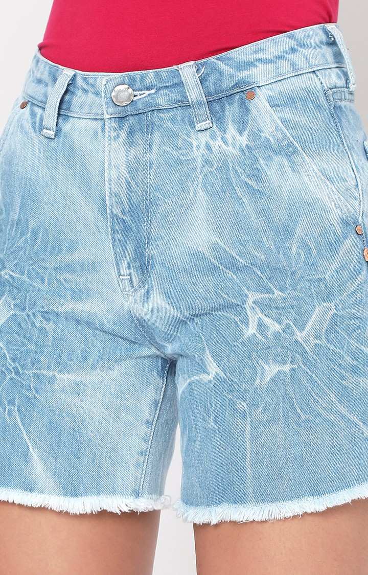 Women's Blue Cotton Solid Shorts