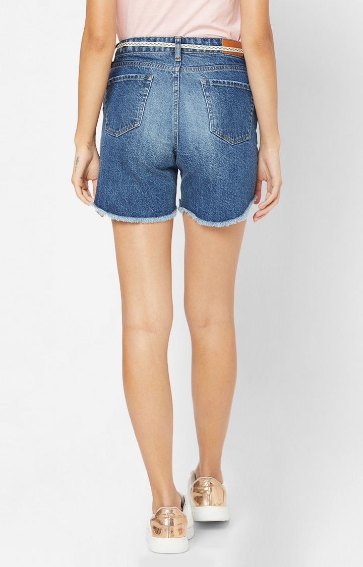 spykar | Women's Blue Cotton Solid Shorts 4