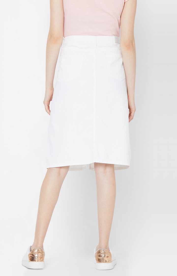 spykar | Women's White Cotton Solid Skirts 4