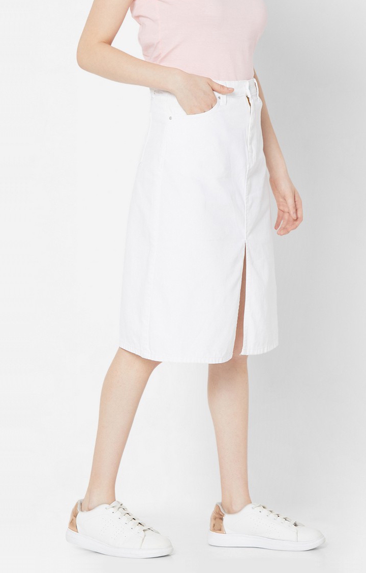 spykar | Women's White Cotton Solid Skirts 3
