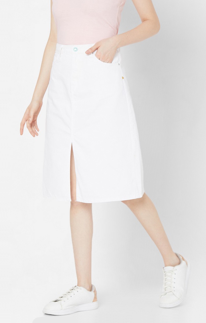 spykar | Women's White Cotton Solid Skirts 2