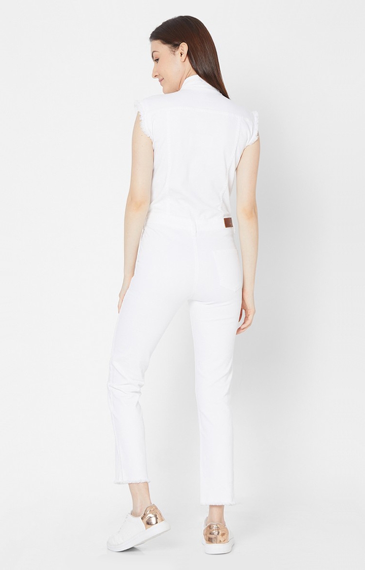 spykar | Spykar White Solid Slim Jumpsuit (Emma) 4