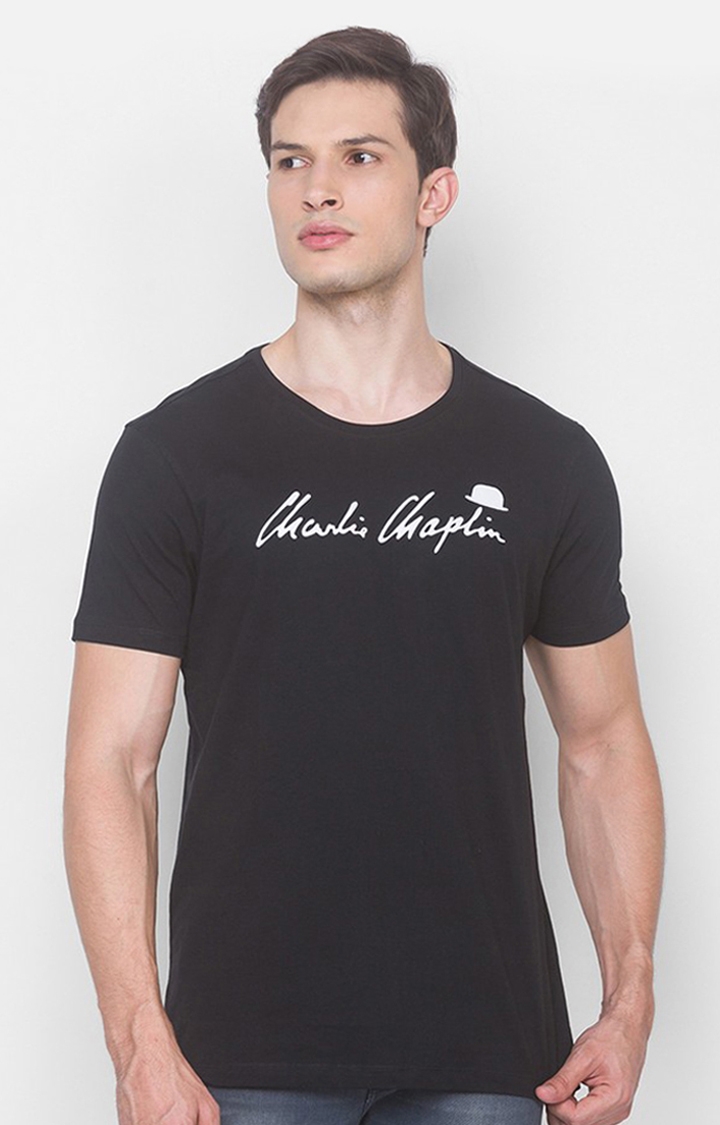 spykar | Charlie Chaplin By Spykar Black Cotton Slim Fit T-Shirt For Men 0