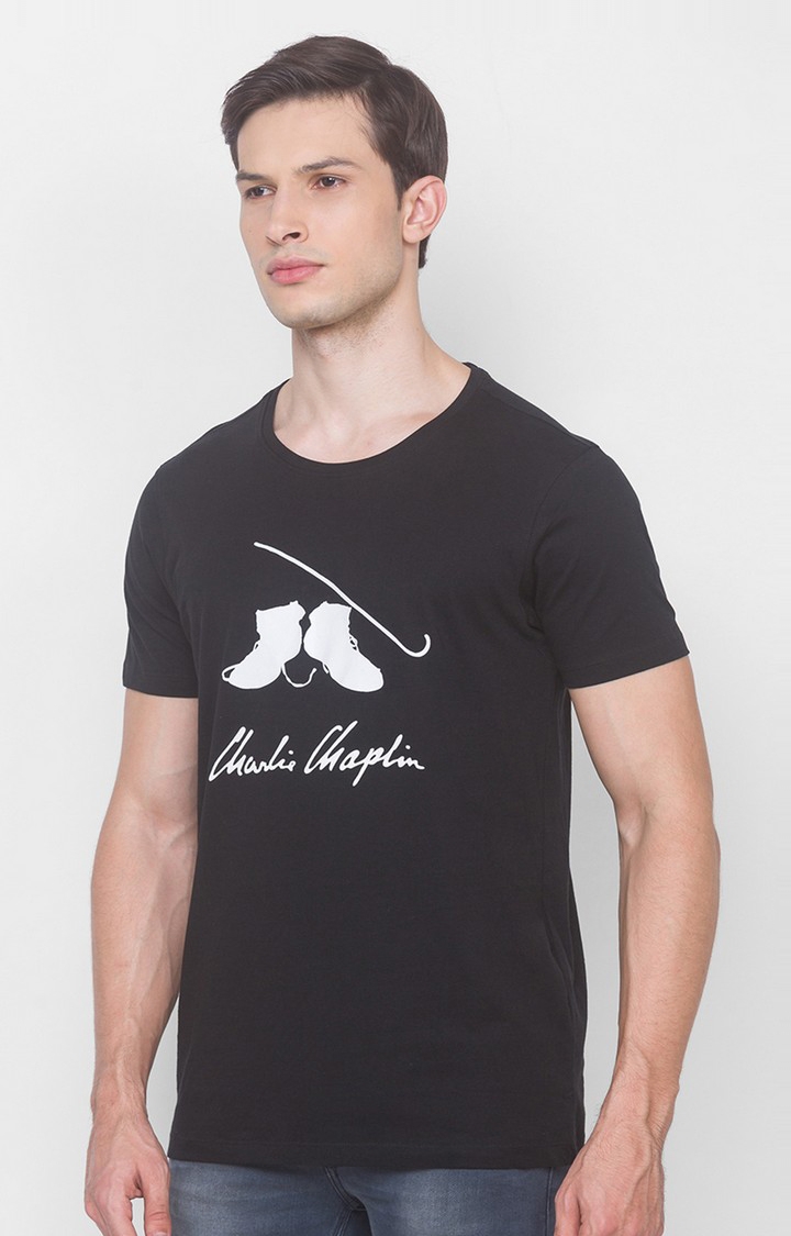 spykar | Charlie Chaplin By Spykar Black Cotton Slim Fit T-Shirt For Men 2