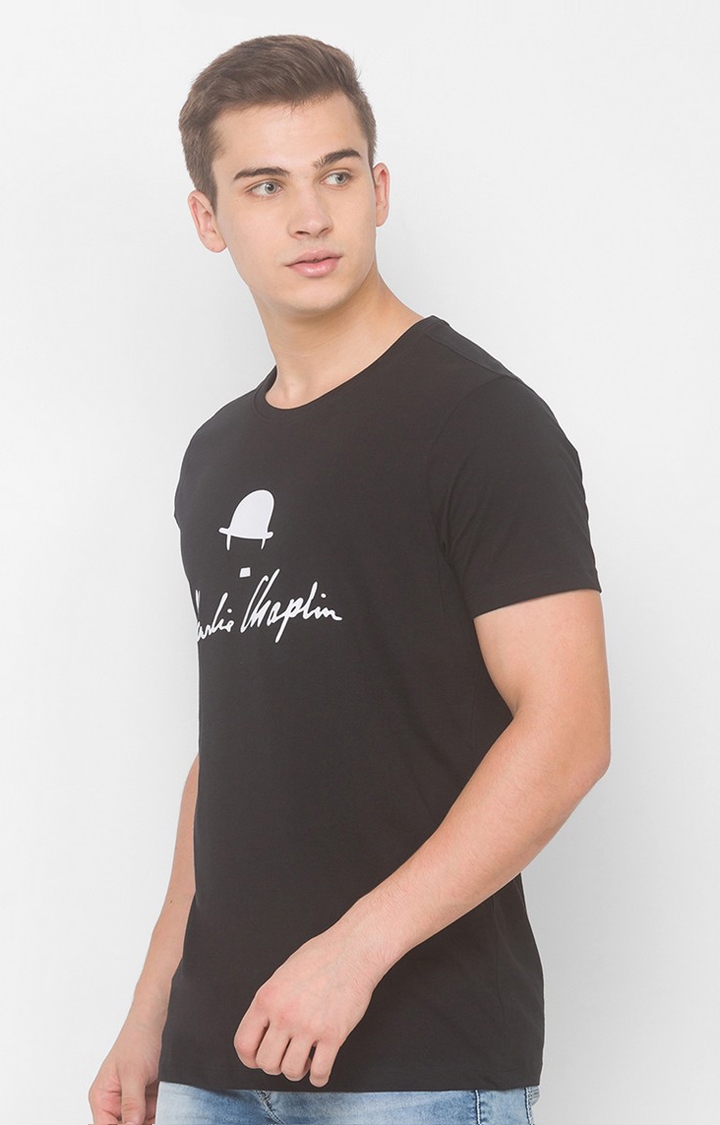 spykar | Charlie Chaplin By Spykar Black Cotton Slim Fit T-Shirt For Men 2