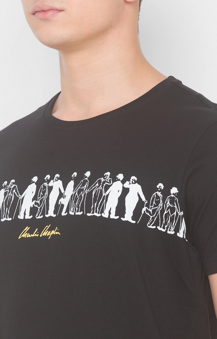 Charlie Chaplin By Spykar Black Cotton Slim Fit T-Shirt For Men