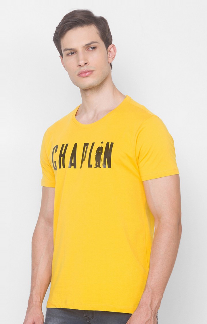 Spykar | Charlie Chaplin By Spykar Yellow Cotton Slim Fit T-Shirt For Men 2