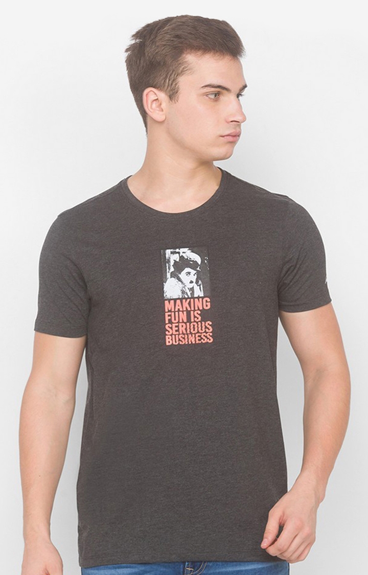spykar | Charlie Chaplin By Spykar Black Cotton Slim Fit T-Shirt For Men 0