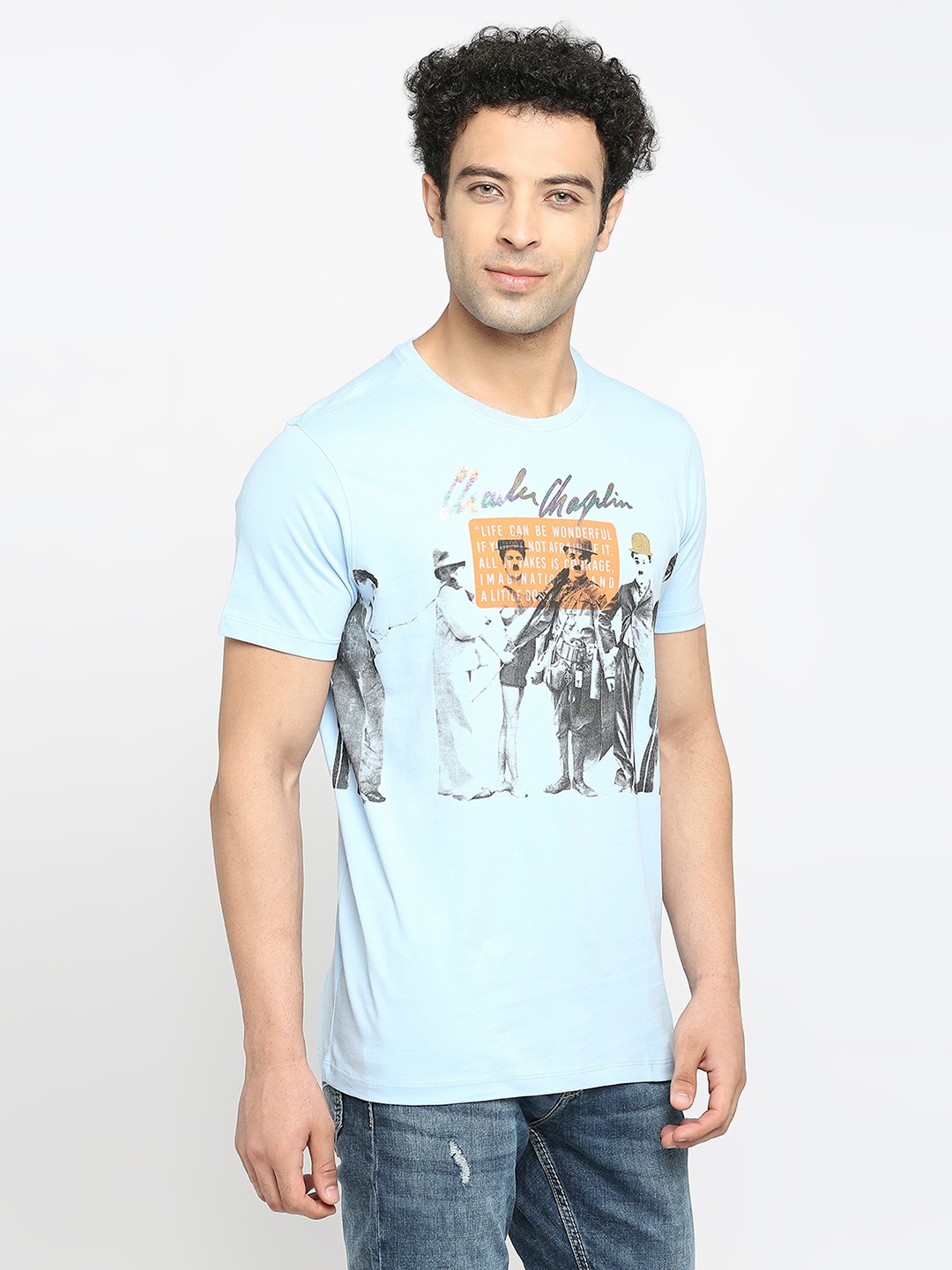 Spykar Blue Cotton Men T-shirt