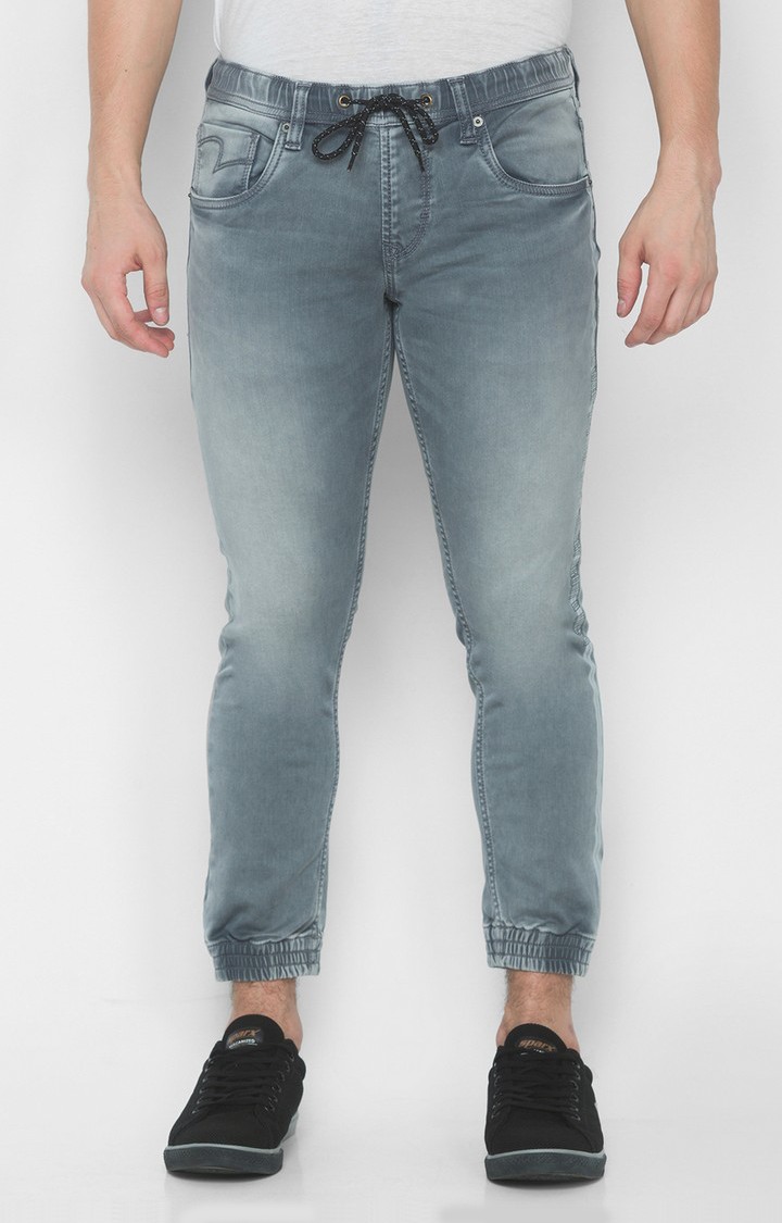 Men's Grey Cotton Solid Joggers Jeans