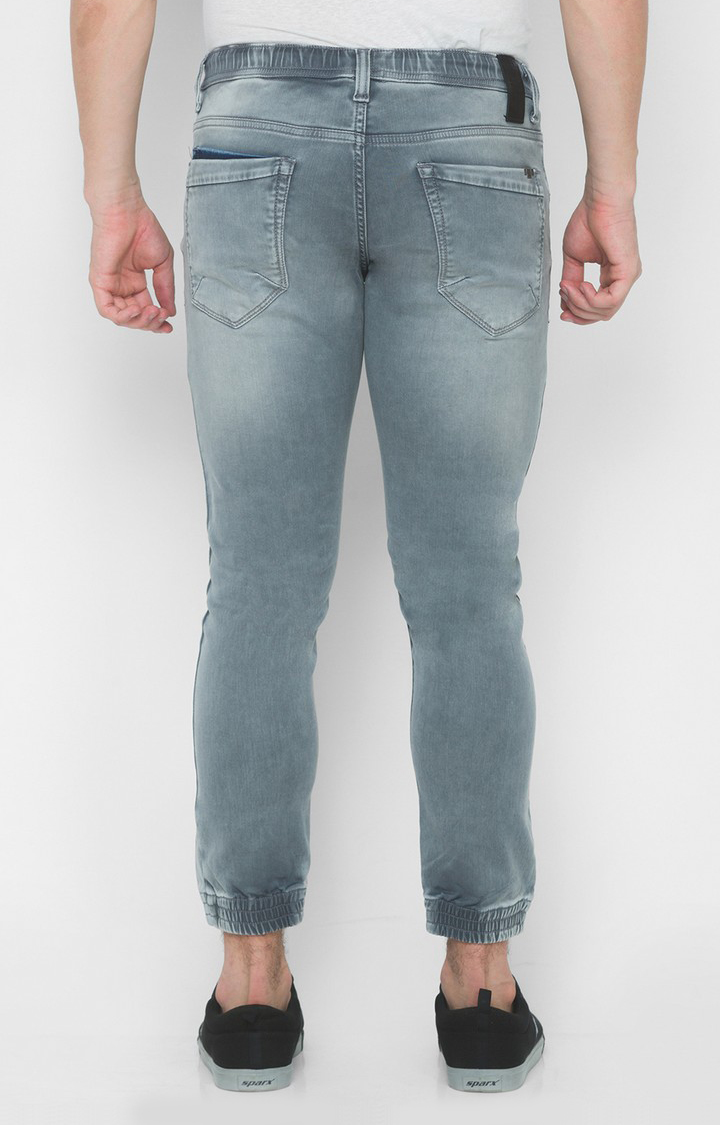 Men's Grey Cotton Solid Joggers Jeans