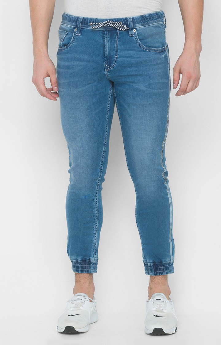 spykar | Men's Blue Cotton Solid Joggers Jeans 0