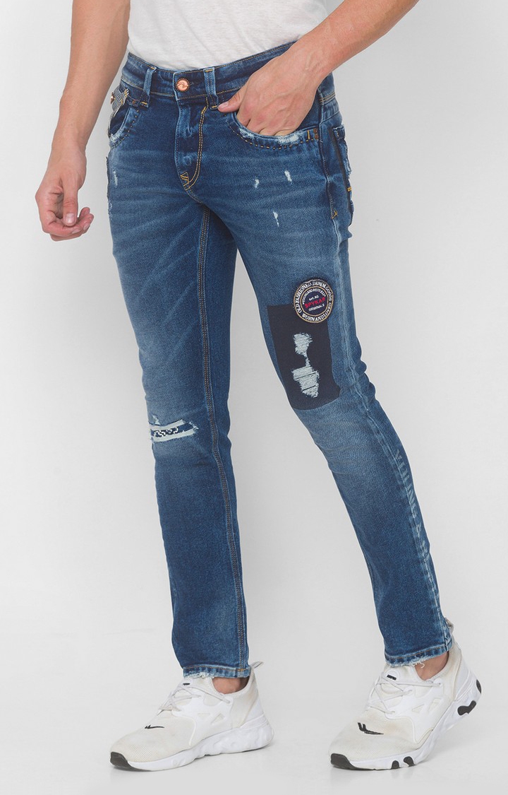 spykar | Men's Blue Cotton Solid Regular Jeans 2