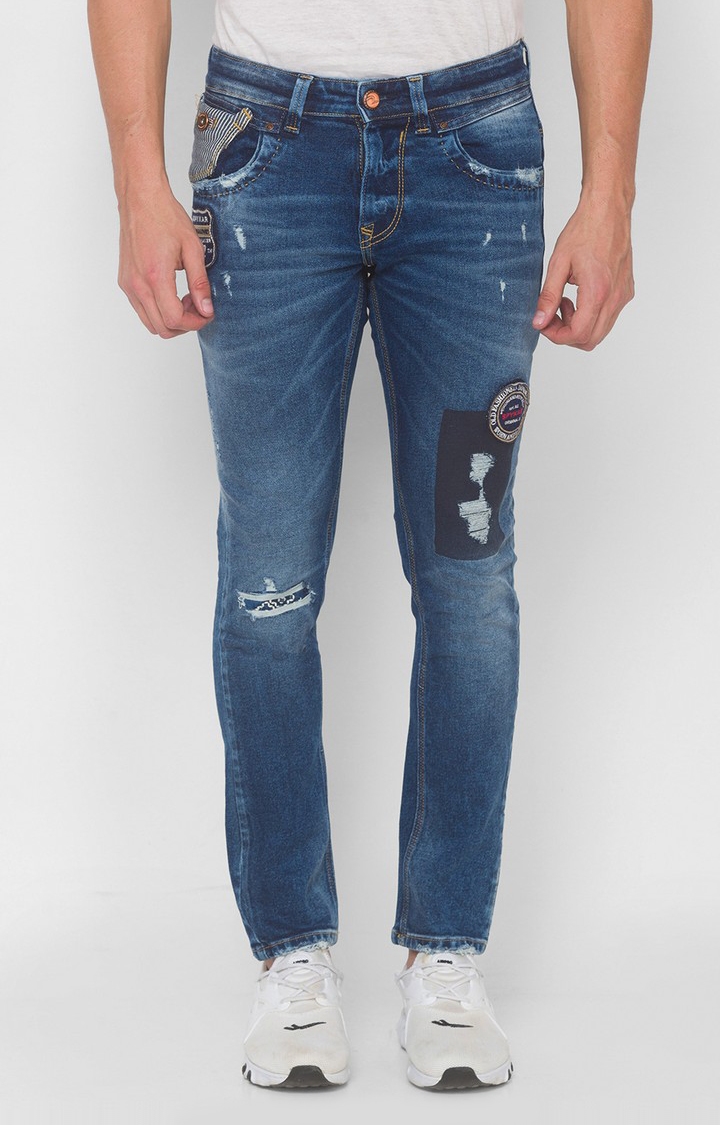 spykar | Men's Blue Cotton Solid Regular Jeans 0