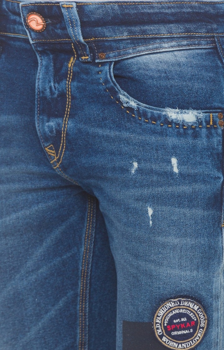 spykar | Men's Blue Cotton Solid Regular Jeans 4