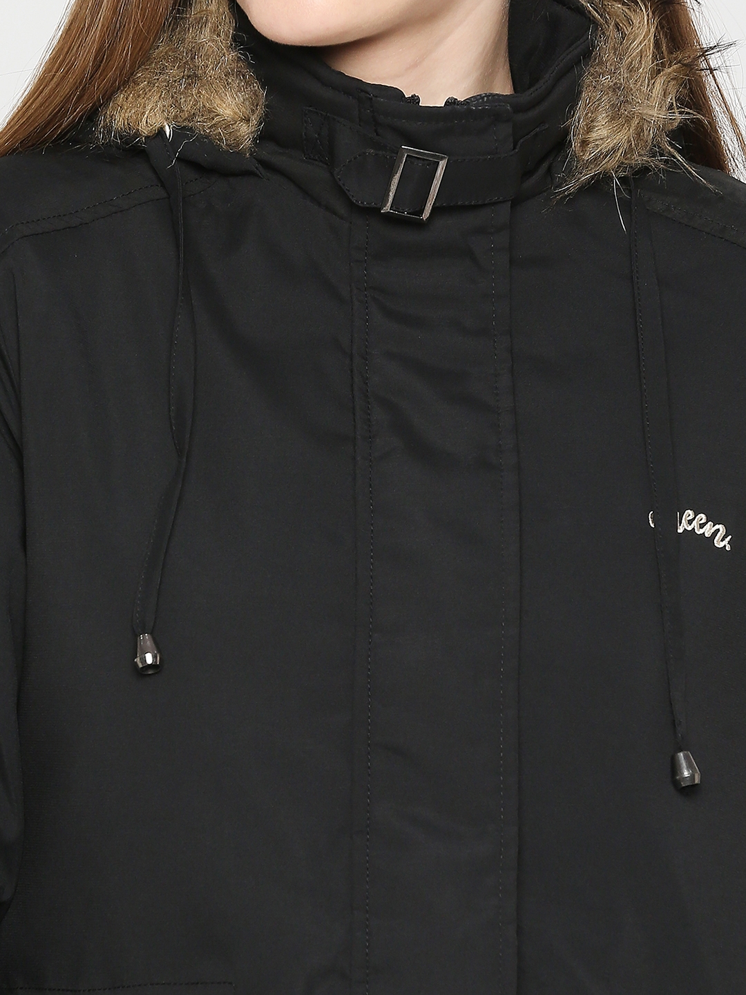 spykar | Spykar Women Black Nylon Slim Fit Hooded Jacket 4