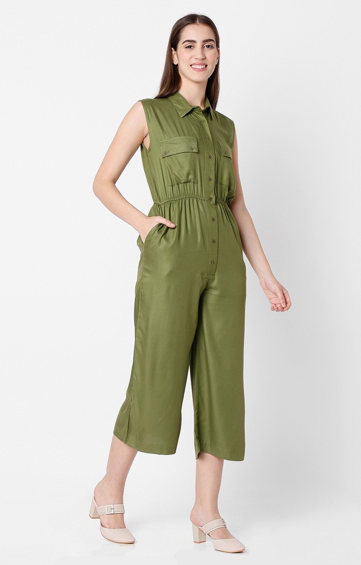 Spykar Green Cotton Regular Fit Dress For Women