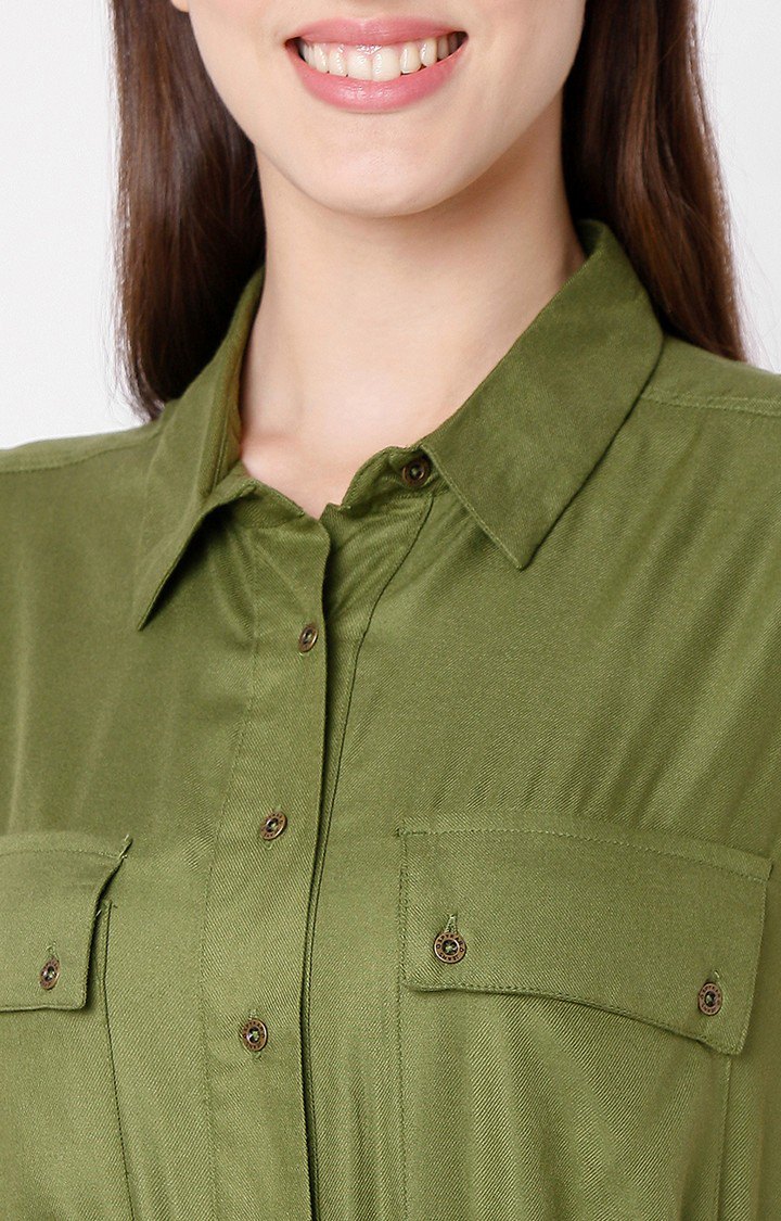 Spykar Green Cotton Regular Fit Dress For Women