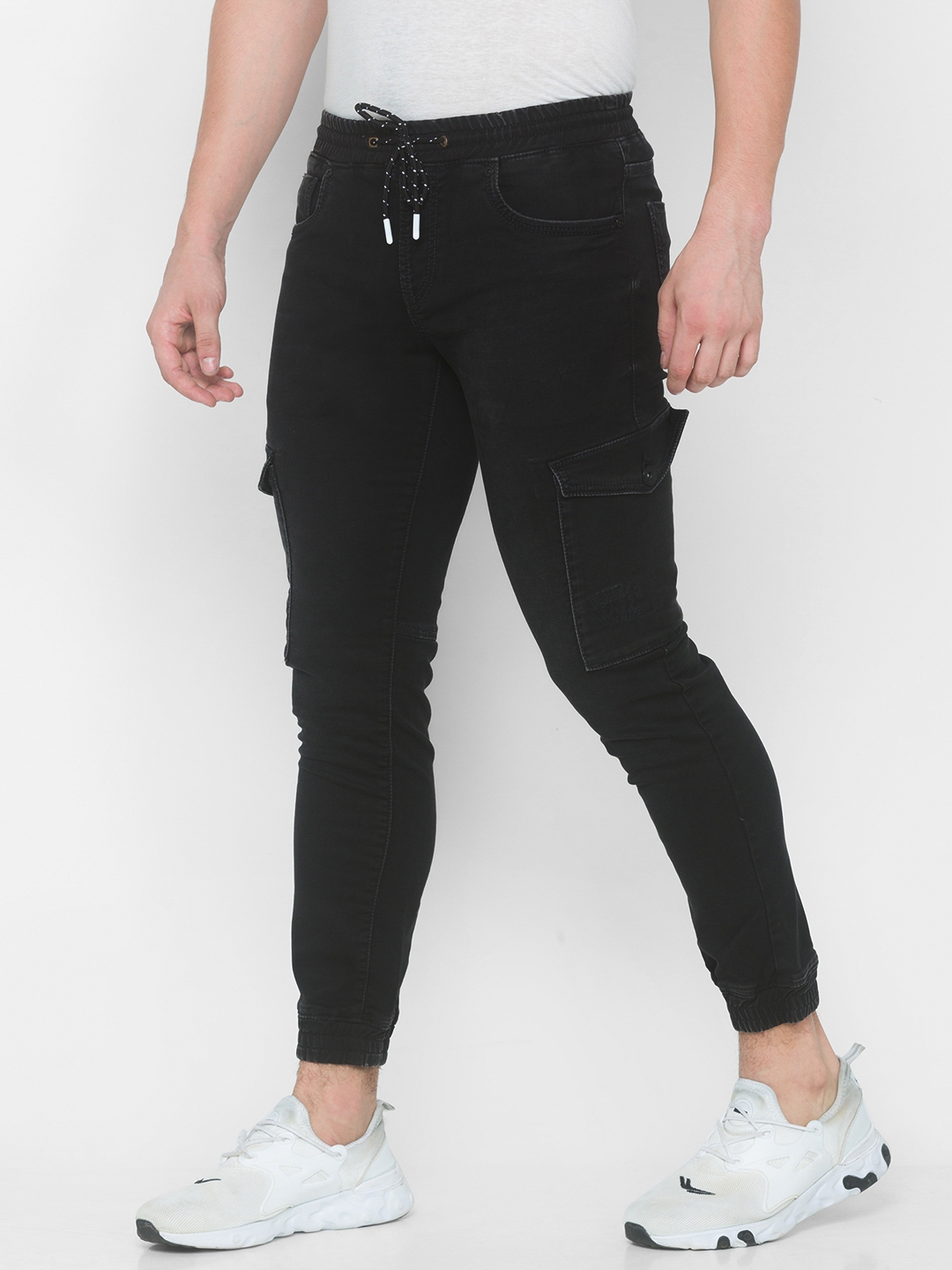 Spykar | Men's Black Cotton Solid Joggers Jeans 3