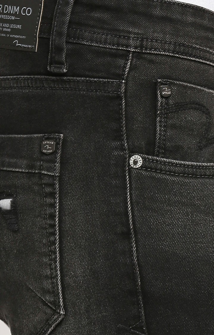spykar | Men's Black Cotton Solid Slim Jeans 5
