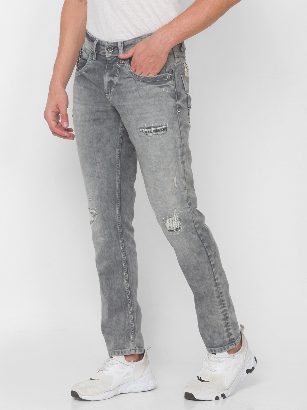 Spykar | Men's Grey Cotton Solid Slim Jeans 3
