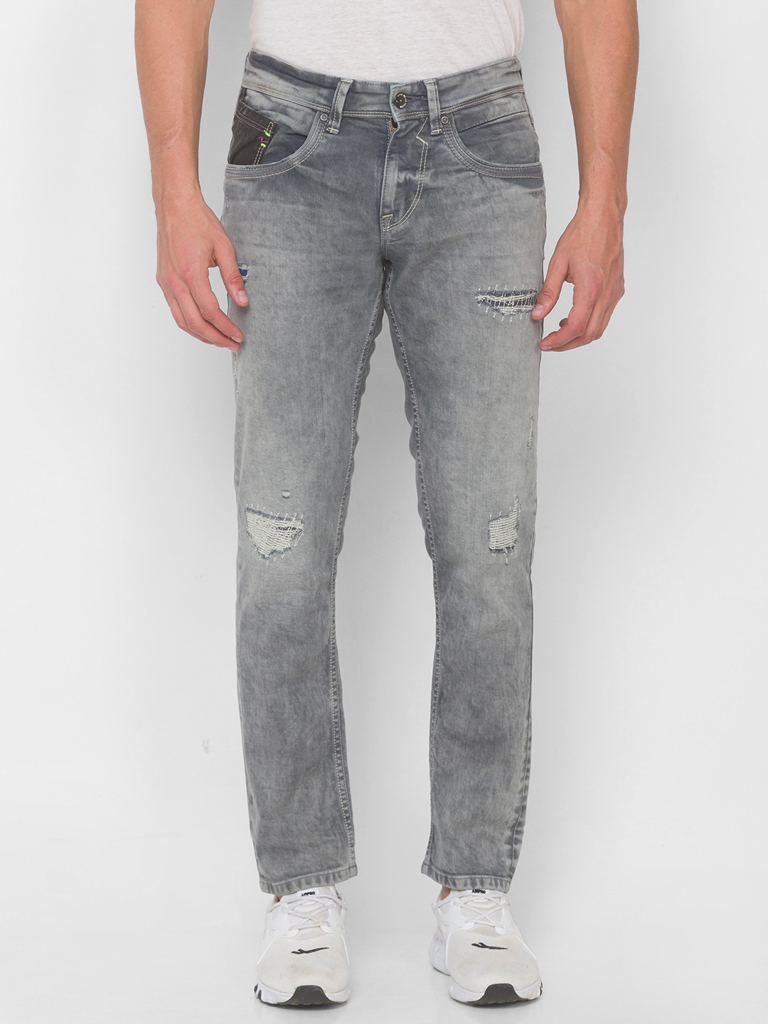 Spykar | Men's Grey Cotton Solid Slim Jeans 0