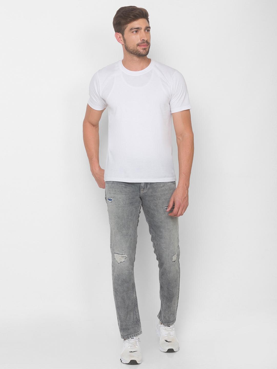 Spykar | Men's Grey Cotton Solid Slim Jeans 1