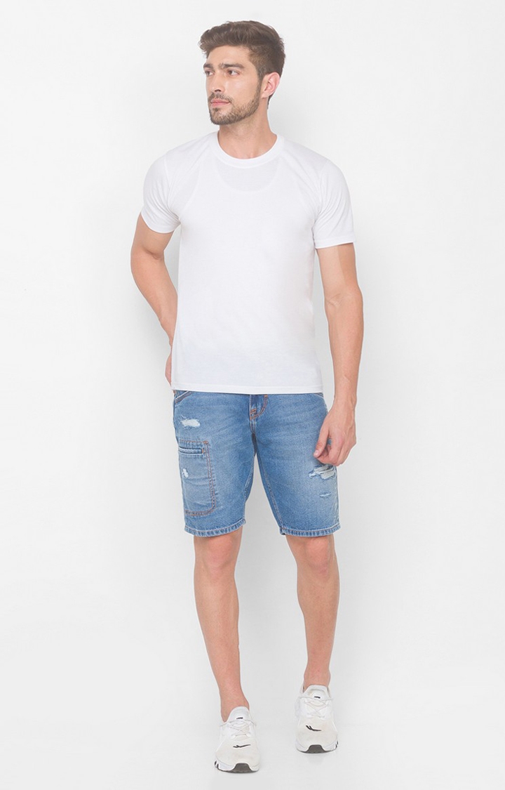 spykar | Men's Blue Cotton Solid Shorts 1