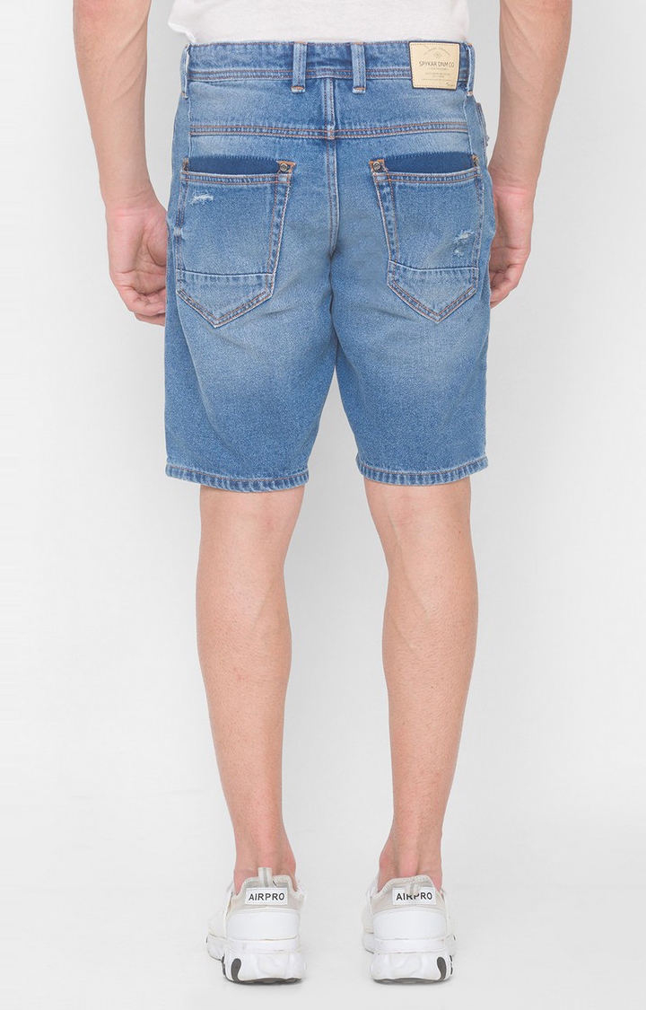 spykar | Men's Blue Cotton Solid Shorts 3