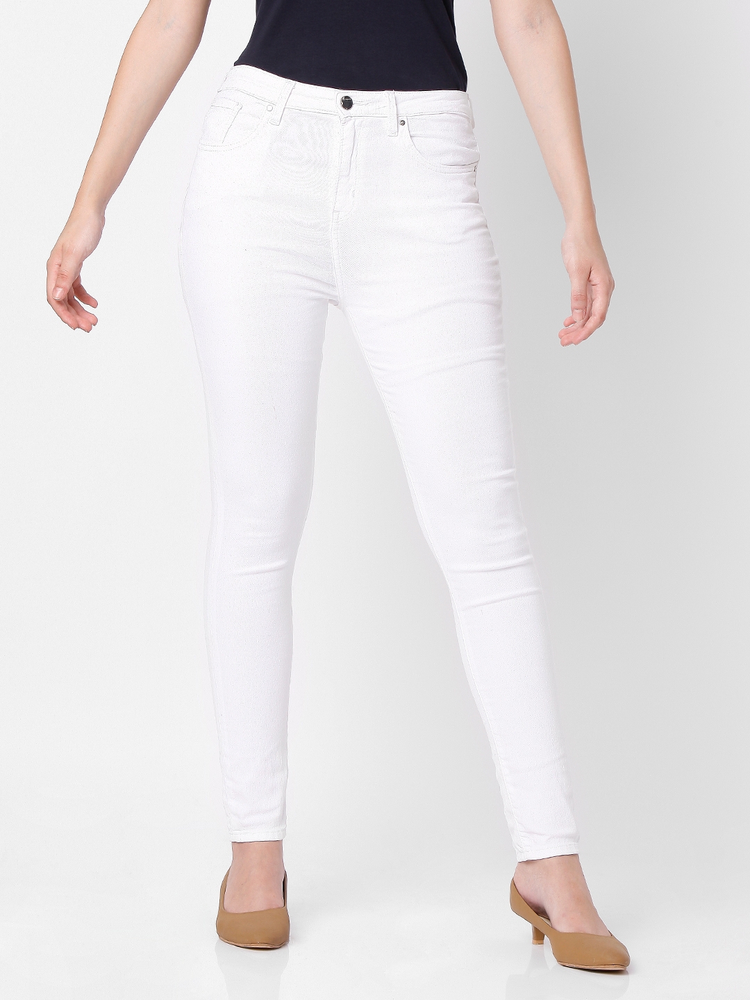 spykar | Women's White Cotton Solid Skinny Jeans 0