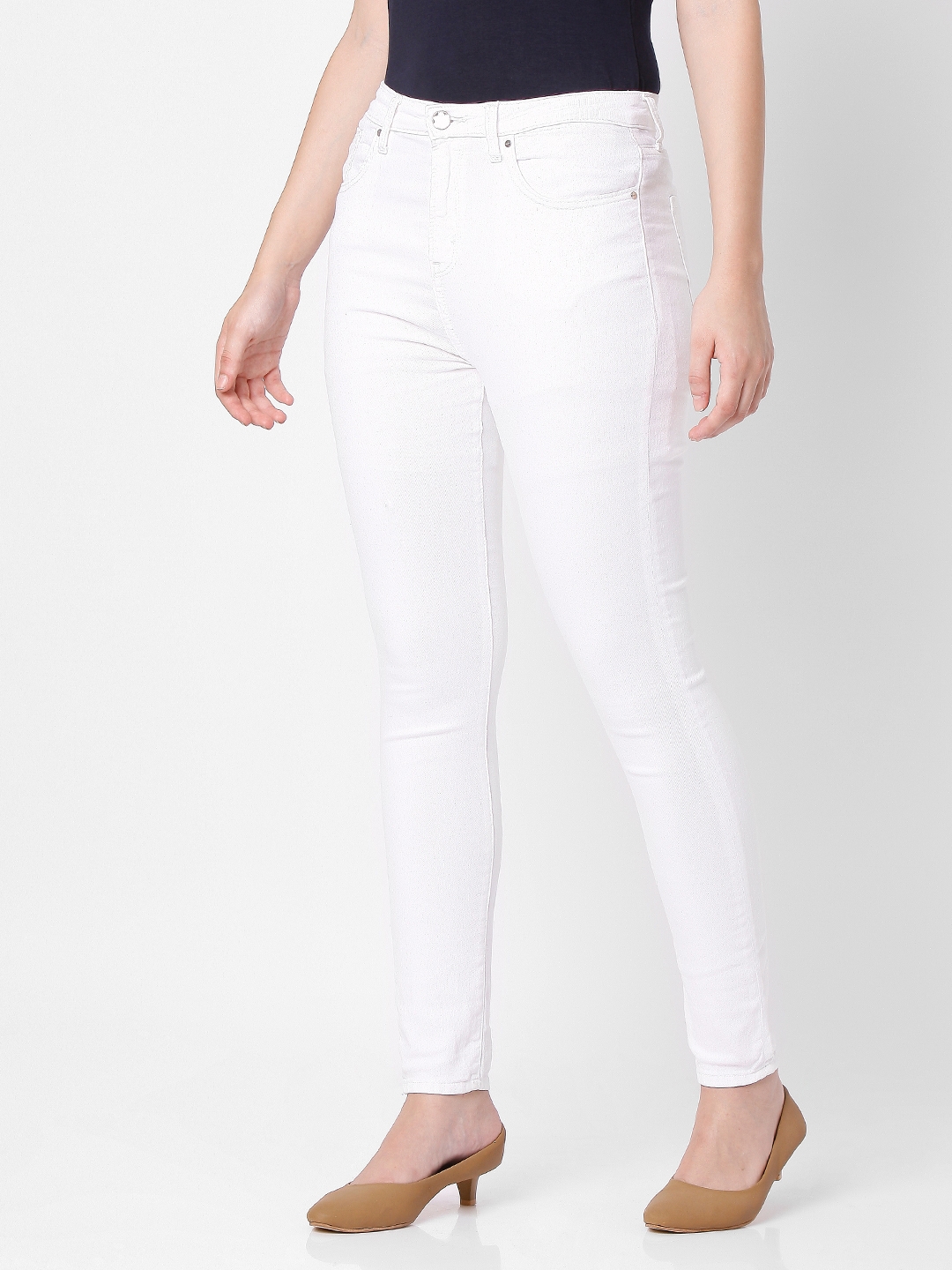spykar | Women's White Cotton Solid Skinny Jeans 1