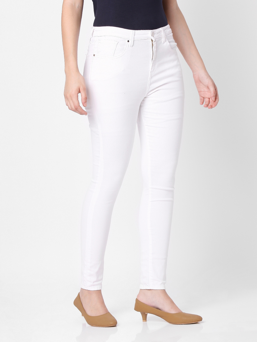 spykar | Women's White Cotton Solid Skinny Jeans 2