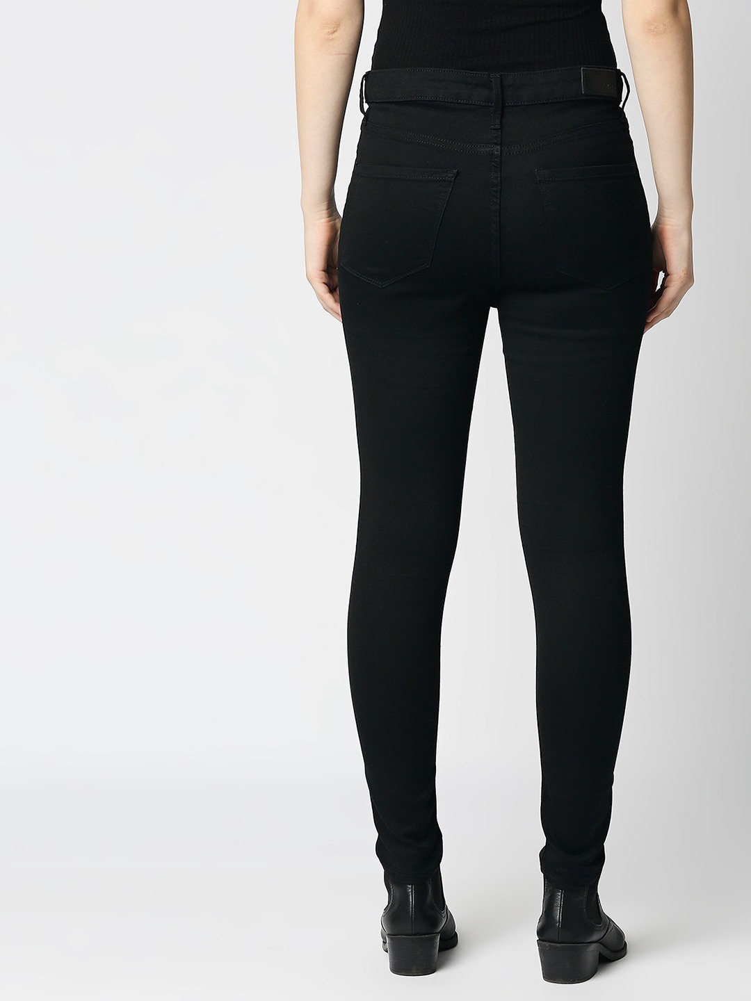 Women's Black Cotton Solid Skinny Jeans