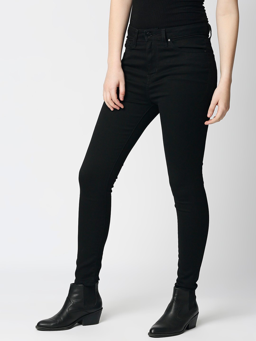 Women's Black Cotton Solid Skinny Jeans