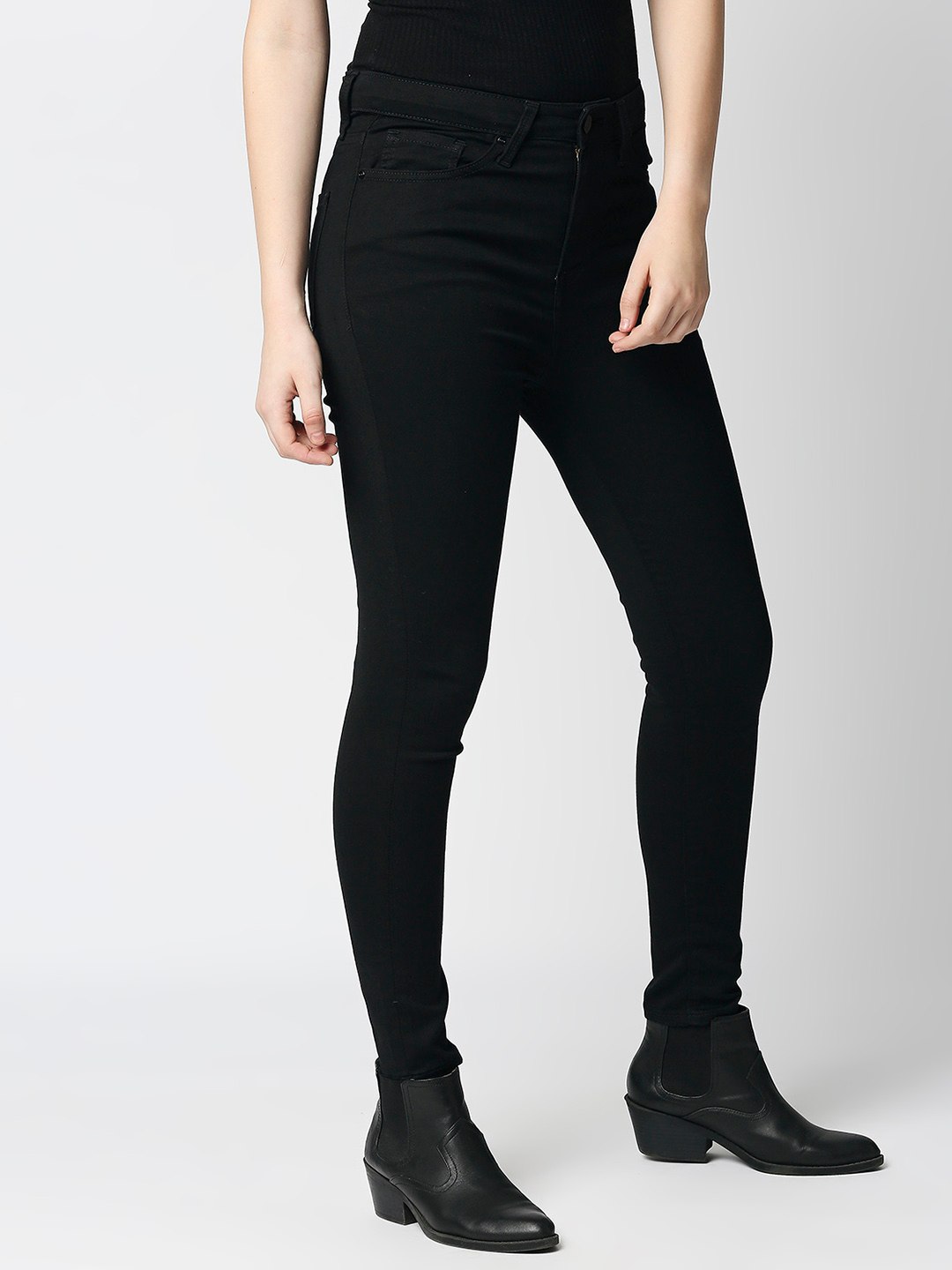 Women's Black Cotton Solid Skinny Jeans