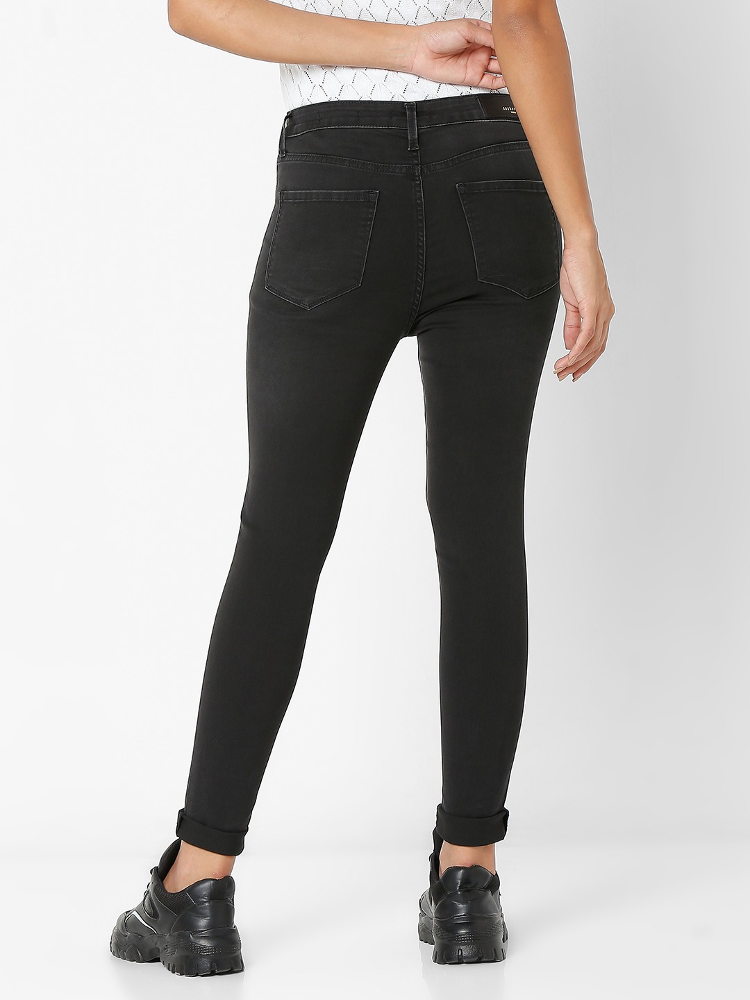 Women's Black Cotton Solid Skinny Jeans