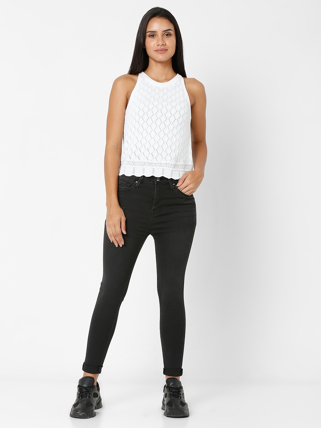 Women's Black Cotton Solid Skinny Jeans