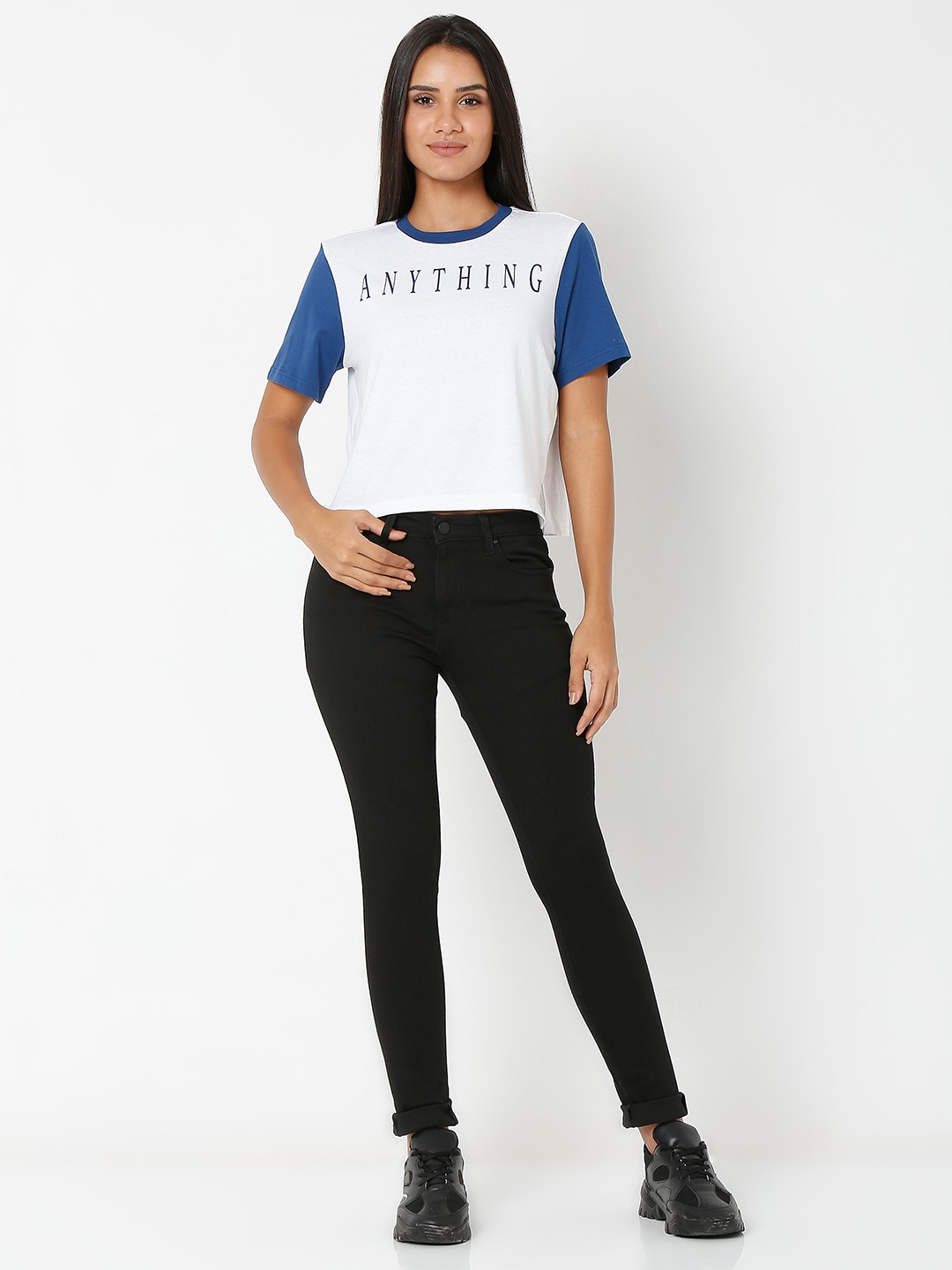 Women's Black Cotton Solid Skinny Jeans