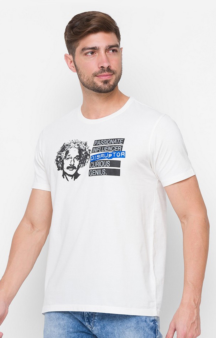 spykar | Albert Einstein By Spykar White Cotton Slim Fit T-Shirt For Men 2