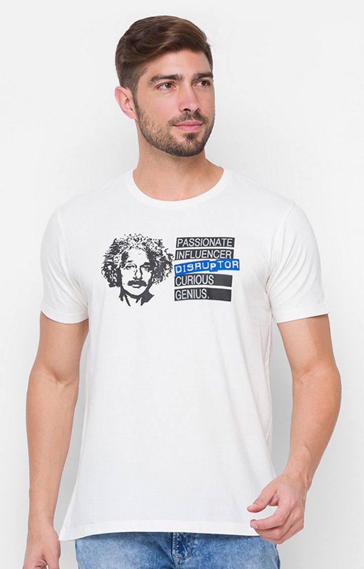 spykar | Albert Einstein By Spykar White Cotton Slim Fit T-Shirt For Men 0