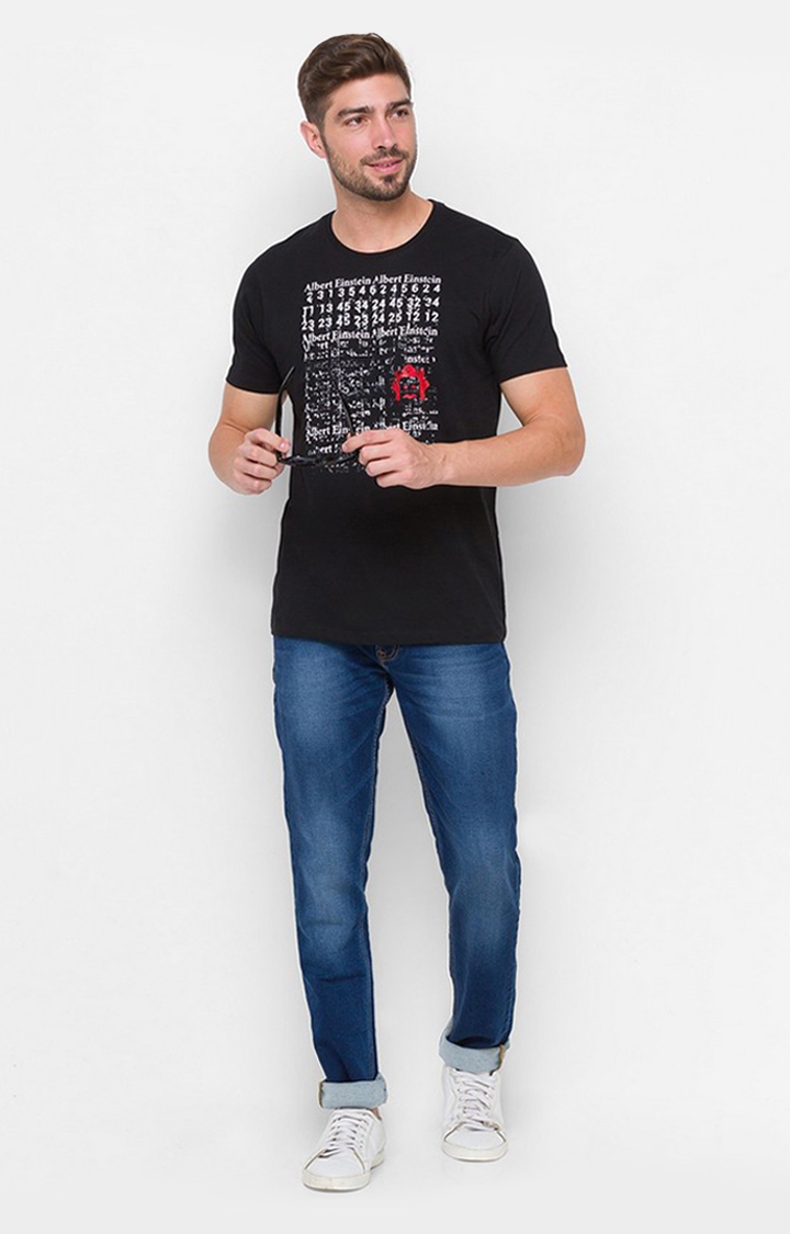 Spykar | Spykar Black Cotton Slim Fit T-Shirt For Men 1