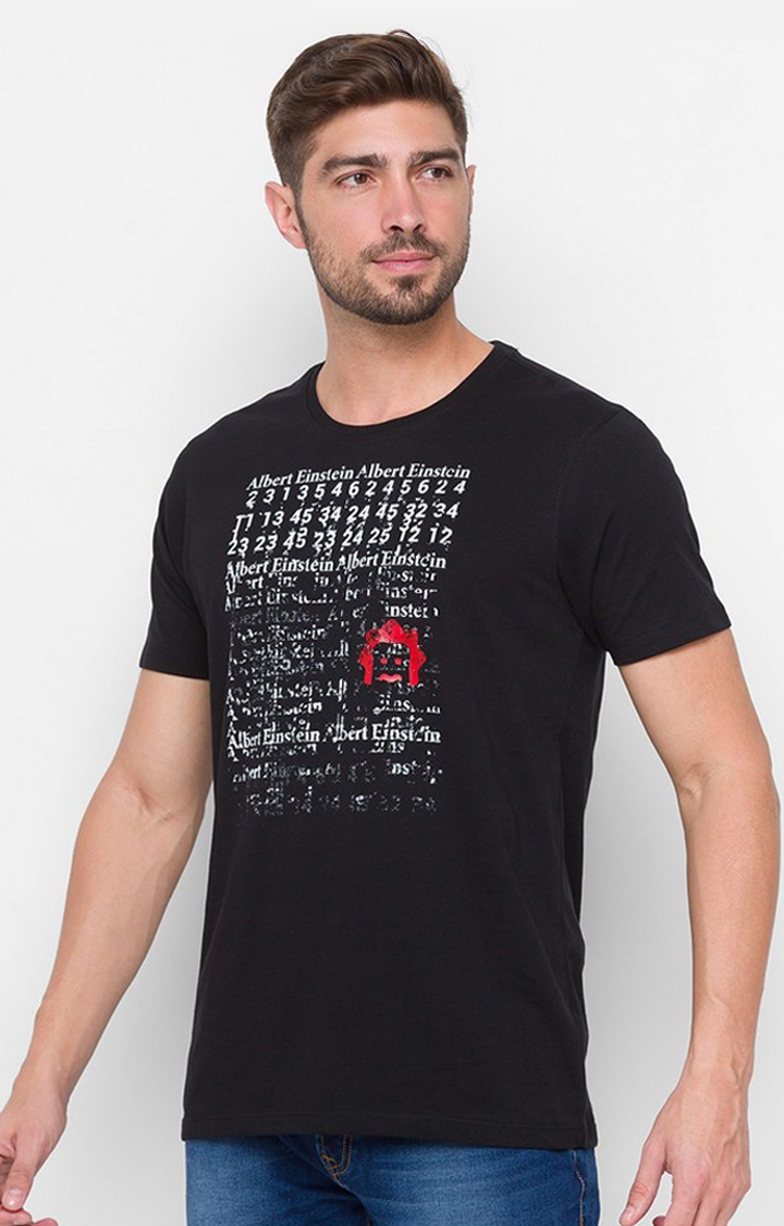 Spykar | Spykar Black Cotton Slim Fit T-Shirt For Men 2