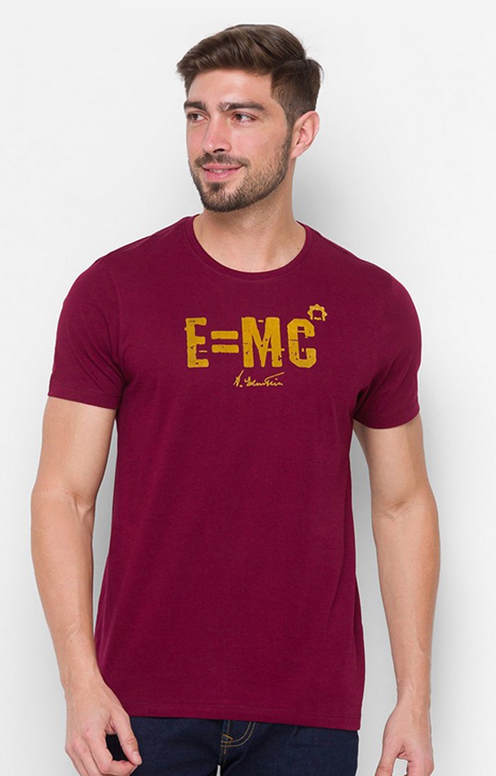 Albert Einstein By Spykar Red Cotton Slim Fit T-Shirt For Men