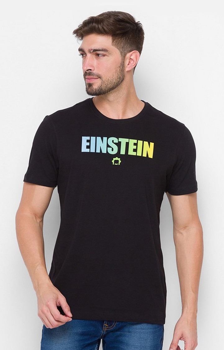 Spykar Black Cotton Slim Fit T-Shirt For Men