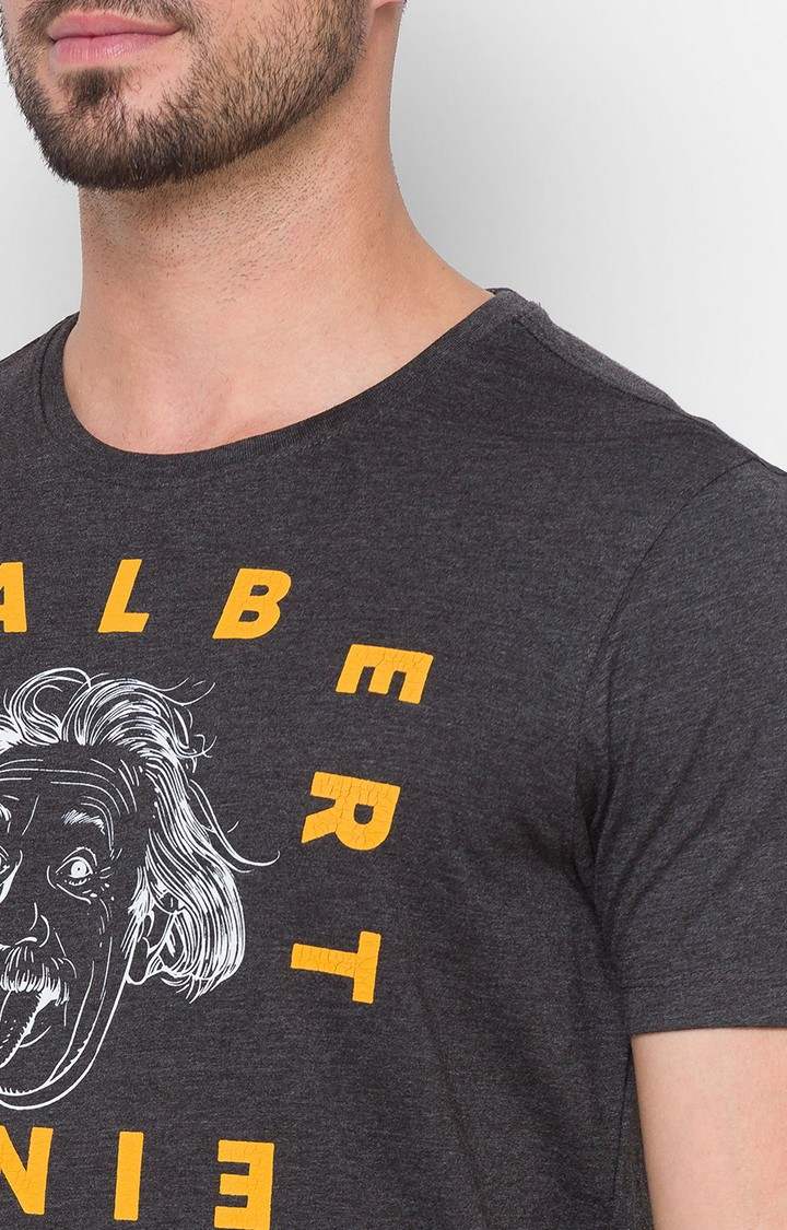 Albert Einstein By Spykar Grey Cotton Slim Fit T-Shirt For Men