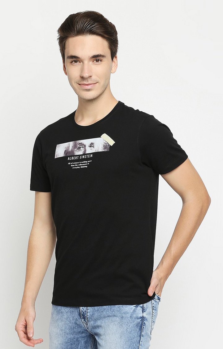 Spykar | Spykar Black Cotton Printed T-Shirts 2